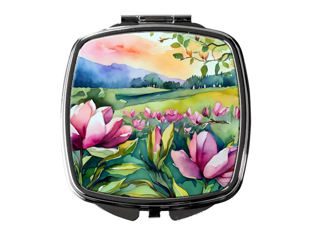 Louisiana Magnolias in Watercolor Compact Mirror Decorative Travel Makeup Mirror for Women Girls Gifts Pocket Makeup Mirror Folding Handheld