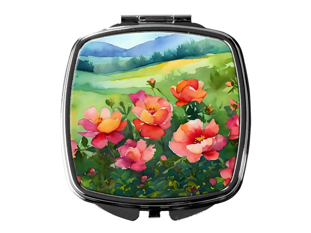 Iowa Wild Prairie Roses in Watercolor Compact Mirror Decorative Travel Makeup Mirror for Women Girls Gifts Pocket Makeup Mirror Folding Handheld