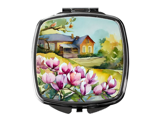 Louisiana Magnolias in Watercolor Compact Mirror Decorative Travel Makeup Mirror for Women Girls Gifts Pocket Makeup Mirror Folding Handheld