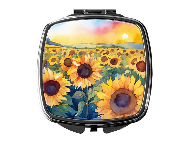 Kansas Sunflowers in Watercolor Compact Mirror Decorative Travel Makeup Mirror for Women Girls Gifts Pocket Makeup Mirror Folding Handheld