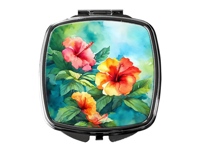 Hawaii Hawaiian Hibiscus in Watercolor Compact Mirror Decorative Travel Makeup Mirror for Women Girls Gifts Pocket Makeup Mirror Folding Handheld
