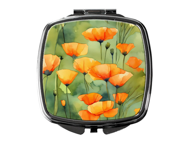 California California Poppies in Watercolor Compact Mirror Decorative Travel Makeup Mirror for Women Girls Gifts Pocket Makeup Mirror Folding Handheld