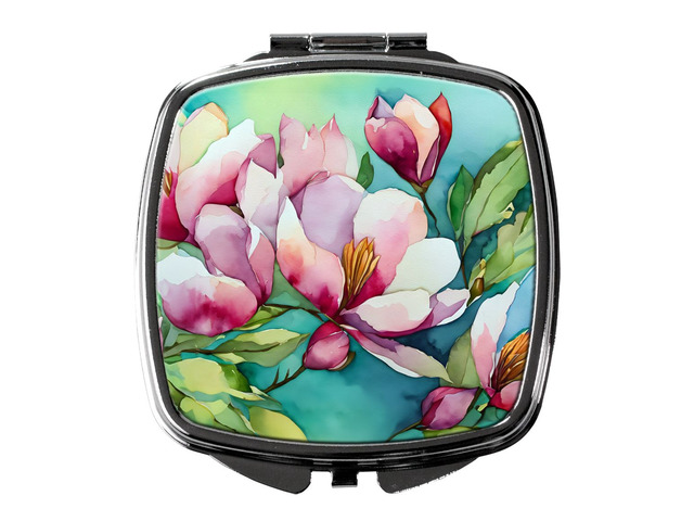 Louisiana Magnolias in Watercolor Compact Mirror Decorative Travel Makeup Mirror for Women Girls Gifts Pocket Makeup Mirror Folding Handheld