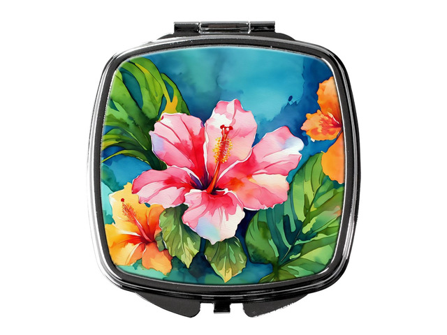 Hawaii Hawaiian Hibiscus in Watercolor Compact Mirror Decorative Travel Makeup Mirror for Women Girls Gifts Pocket Makeup Mirror Folding Handheld