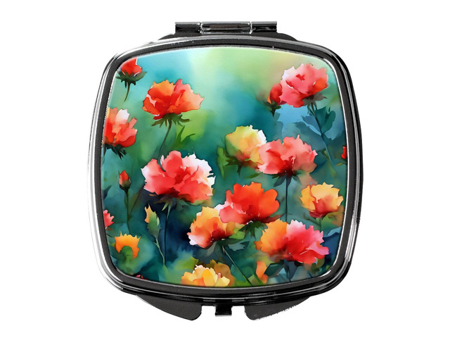 Ohio Scarlet Carnations in Watercolor Compact Mirror Decorative Travel Makeup Mirror for Women Girls Gifts Pocket Makeup Mirror Folding Handheld