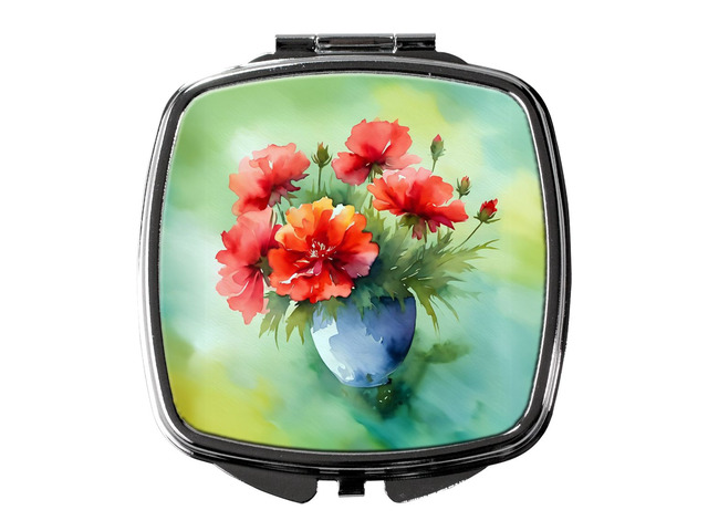 Ohio Scarlet Carnations in Watercolor Compact Mirror Decorative Travel Makeup Mirror for Women Girls Gifts Pocket Makeup Mirror Folding Handheld