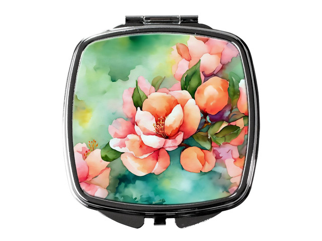 Delaware Peach Blossom in Watercolor Compact Mirror Decorative Travel Makeup Mirror for Women Girls Gifts Pocket Makeup Mirror Folding Handheld
