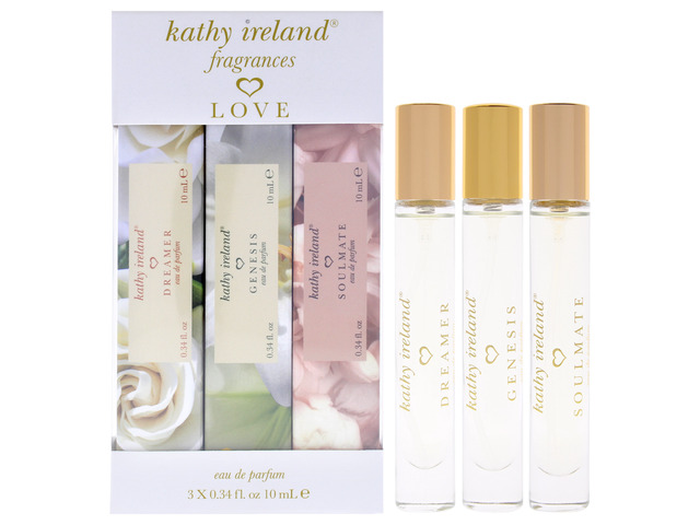 Love Set by Kathy Ireland for Women - 3 Pc Mini Gift Set 0.34oz Genesis EDP Spray, 0.34oz Soulmate EDP Spray, 0.34oz Dreamer EDP Spray
