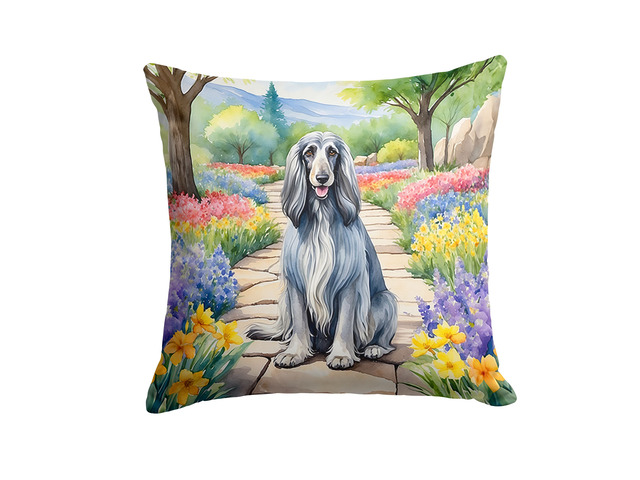 Afghan Hound Spring Garden Throw Pillow Machine Washable, Indoor Outdoor Decorative Pillow for Couch, Bed or Patio, 18Hx18W