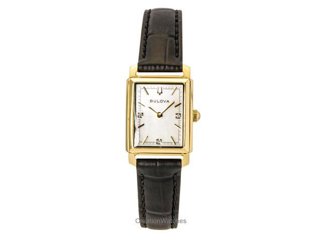 Bulova Sutton Leather Strap Diamond Mother Of Pearl Dial Quartz 97P166 Women'S Watch