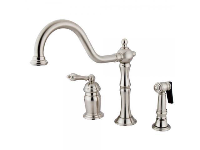 Kingston Brass KS181.ALBS Heritage Kitchen Faucet with Metal Lever Handle and Br, Satin Nickel