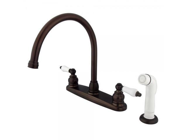 Double Handle Goose Neck Kitchen Faucet with White Sprayer