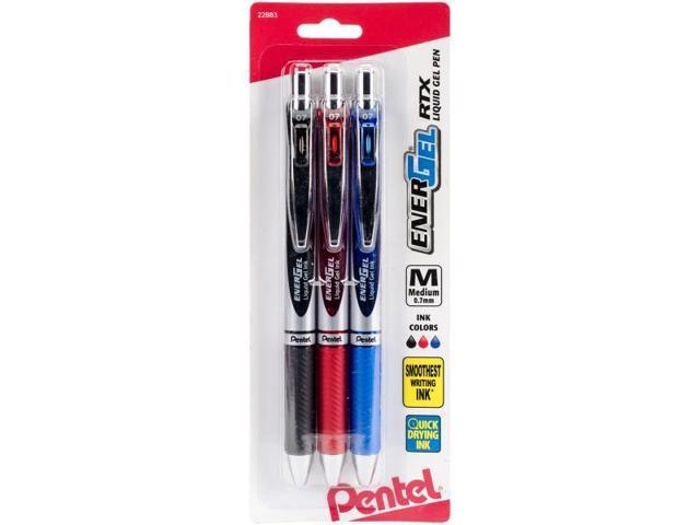 Pentel EnerGel Deluxe RTX BL77BP3M Gel Ink Pens, Medium Point 0.7mm, Assorted Ink (Pack of 3)