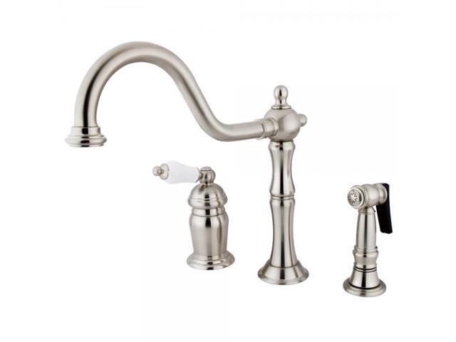Kingston Brass KS181.PLBS Heritage Kitchen Faucet with Porcelain Lever Handle an, Satin Nickel