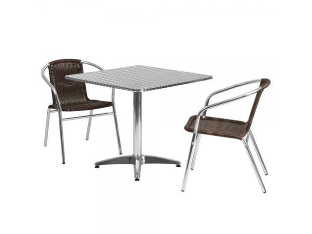 Photos - Garden Furniture Flash Furniture 31.5" Square Aluminum Indoor-Outdoor Table Set with 2 Dark Brown Rattan Ch 