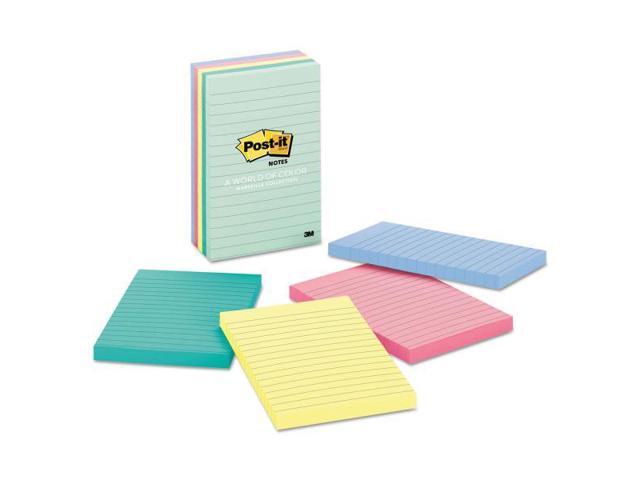 3M 6605PKAST 4 x 6 Ruled Five Colors Five 100-Sheet Pads Pack