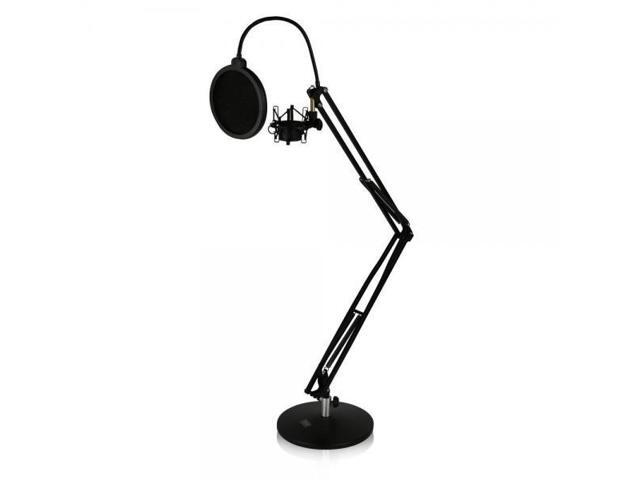 Tabletop Suspension Microphone Boom Stand - Studio Scissor Arm Mic Mount, Includes Pop Filter & Anti-Vibration Shock Mount