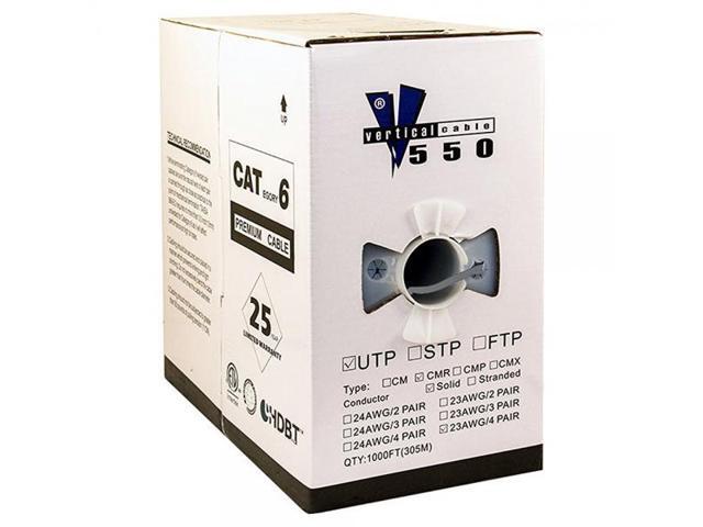 Vertical Cable Cat6, 550 MHz, UTP, 23AWG, Solid Bare Copper, 1000ft, Gray, Bulk Ethernet Cable