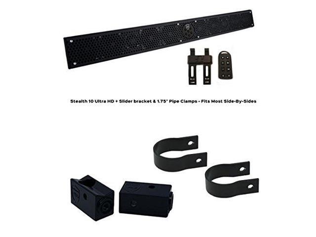 wet sounds stealth 10 ultra hd black + utv mounting kit, slider bracket and round 1.75' tube clamp