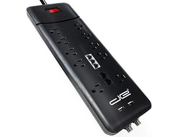 digital energy 15ft heavy duty 10outlet 3500 joules surge protector power strip, 15 foot long extension cord, two usb charging ports, coaxial,.