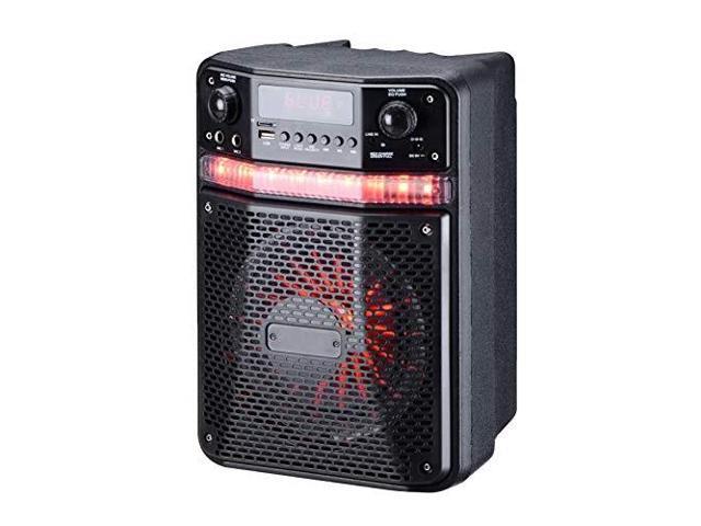 Portable Bluetooth Karaoke Speaker System - Digital PA Loudspeaker with Downloadable App, Flashing DJ Lights, Rechargeable Battery, Wired Microphone, FM Radio