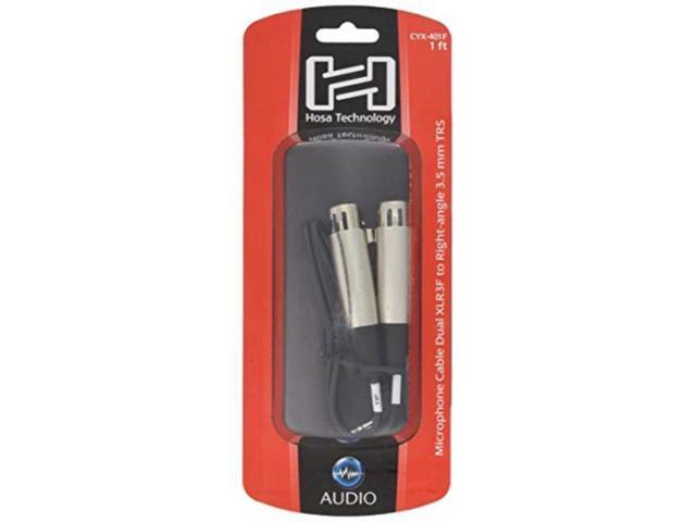 Hosa Microphone Cable, Dual XLR3F to Right-angle 3.5 mm TRS, 1 ft