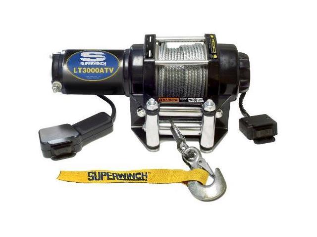 superwinch 1130220 lt3000atv 12 vdc winch 3,000lbs/1360kg with roller fairlead, mount plate, handlebar rocker switch, and handheld remote