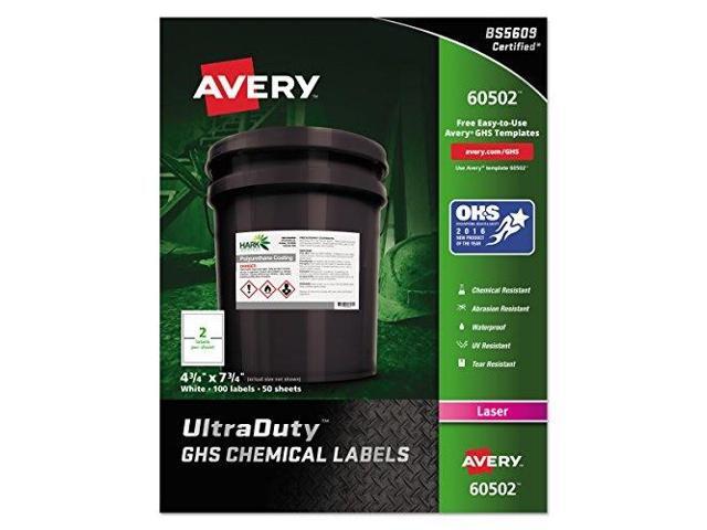 Avery; UltraDuty GHS Chemical Labels - Laser - Permanent Adhesive - 7 3/4' Width x 4 3/4' Length - Rectangle - Laser