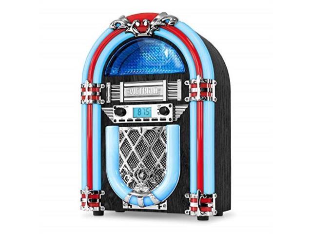 victrola nostalgic wood countertop jukebox with builtin bluetooth