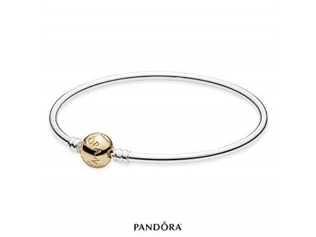 pandora moments bangle charm bracelet in sterling silver and 14k yellow gold, 8.3 in / 21 cm