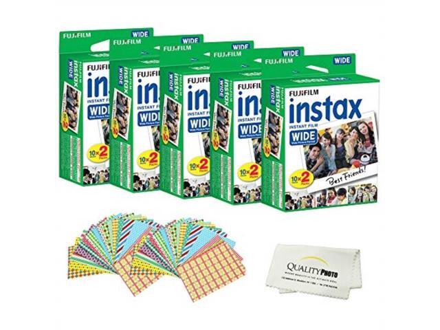 Fujifilm INSTAX Wide Instant Film 100 Pack - 100 SHEETS - (White) For Fujifilm Instax Wide Cameras + Frame Stickers and Microfiber Cloth Accessories