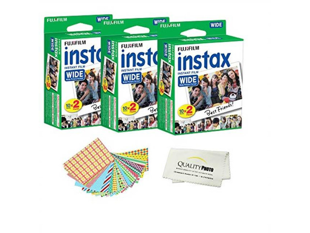 Fujifilm INSTAX Wide Instant Film 6 Pack - 60 SHEETS - (White) For Fujifilm Instax Wide Cameras + Frame Stickers and Microfiber Cloth Accessories