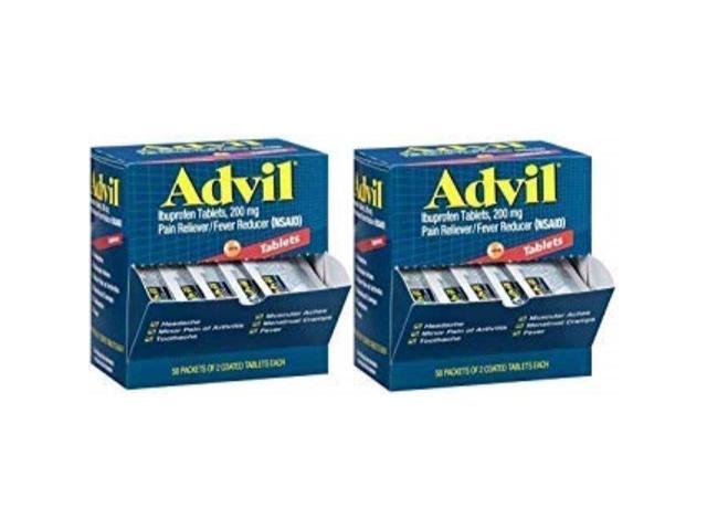 advil 100 packets of 2 capsules pain reliever/fever reducer coated tablet, individually sealed, 200mg ibuprofen, temporary pain relief, travel...
