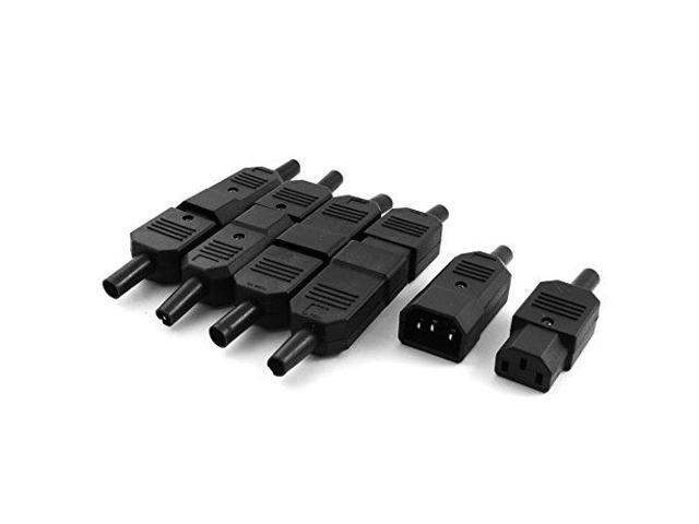 yxq 5pairs iec320 c14 male + c13 female inline adapter plug power socket connectors 3 pins terminals panel mount,ac 250v 10a