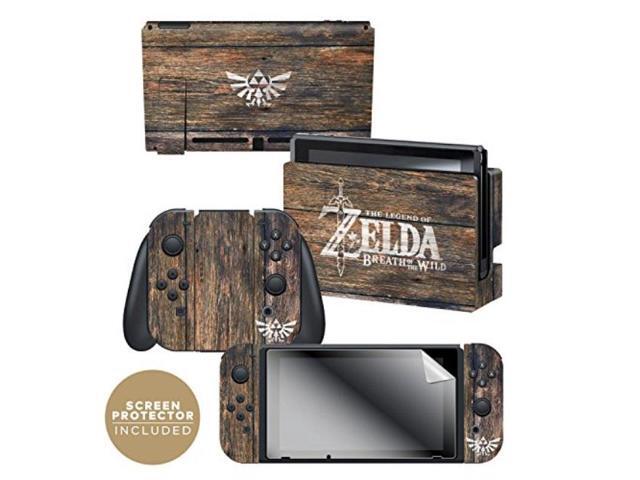 controller gear nintendo switch skin & screen protector set, officially licensed by nintendo the legend of zelda breath of the wild 'woodgrain...