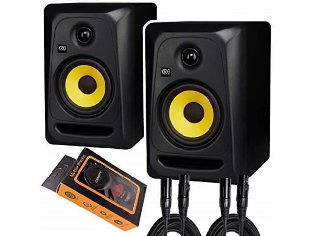 krk classic 5 professional biamp 5' powered studio monitor 2 speakers pair of xlr cable + gravity phone holder m