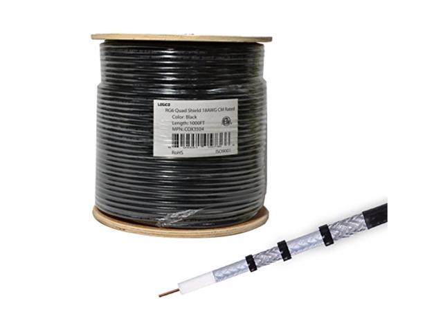 RG6 Quad Shield Coaxial Cable 18 AWG 1000ft Bulk Coax Satellite TV Black - image 5