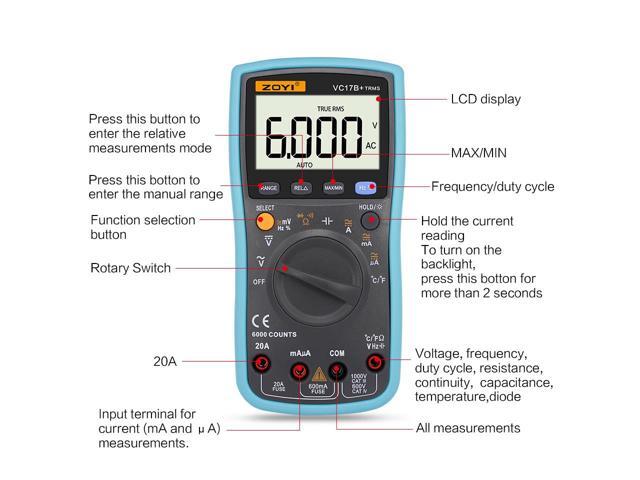 ZOYI Auto-range Digital Display Multimeter True RMS Digital Multimeter 6000 Counts VC17B+ BZ