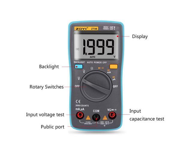 ZT98 Digital Multimeter 2000 counts Backlight AC/DC Ammeter Voltmeter Ohm Portable Meter multimetro