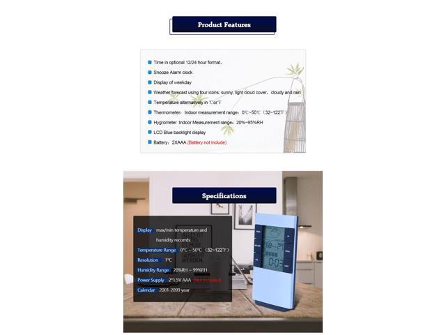 CX-506 Digital LCD Thermometer Hygrometer Barometer Forecast Temperature Humidity Meter Backlight Clock Weather Station
