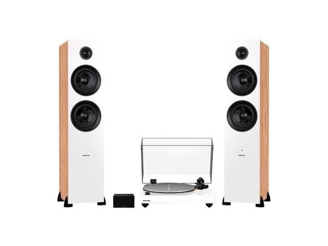Fluance RT85N Reference High Fidelity Vinyl Turntable (White), PA10 Phono Preamp and Ai81 Powered Floorstanding Speakers (Bamboo), Nagaoka MP-110...