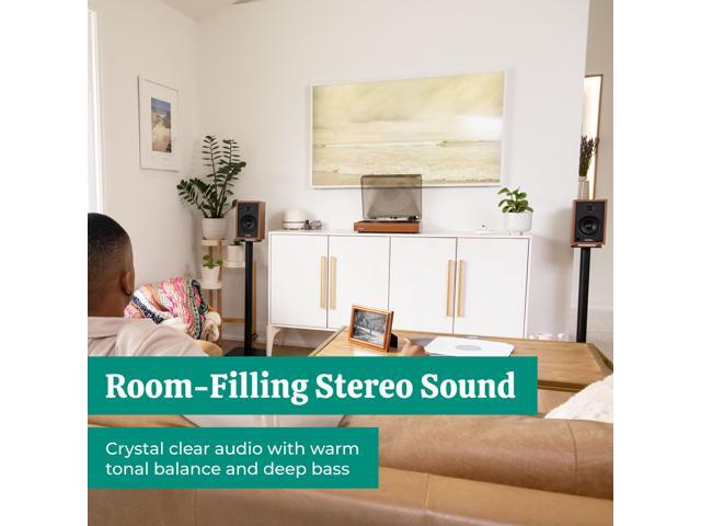 Electrohome Montrose Record Player Stereo System, 4' Bluetooth Powered Bookshelf Speakers, Belt-Drive Turntable with Audio-Technica Stylus, Speed...