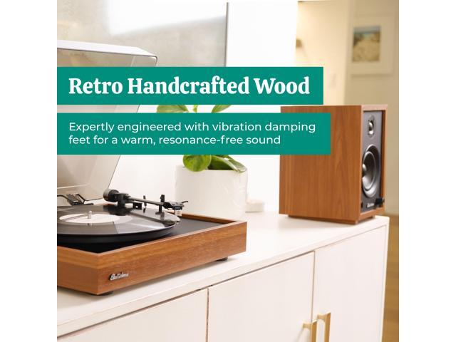 Electrohome Montrose Record Player Stereo System, 4' Bluetooth Powered Bookshelf Speakers, Belt-Drive Turntable with Audio-Technica Stylus, Speed...