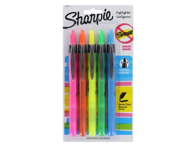 Retractable Highlighters Chisel Tip Assorted Fluorescent Colors 5/Set