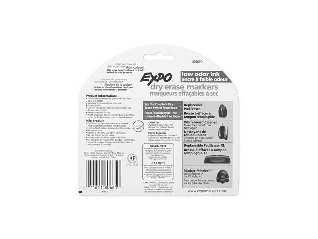 Expo Low Odor Dry Erase Markers, Chisel Tip, Black Ink, 4-Count (80661)