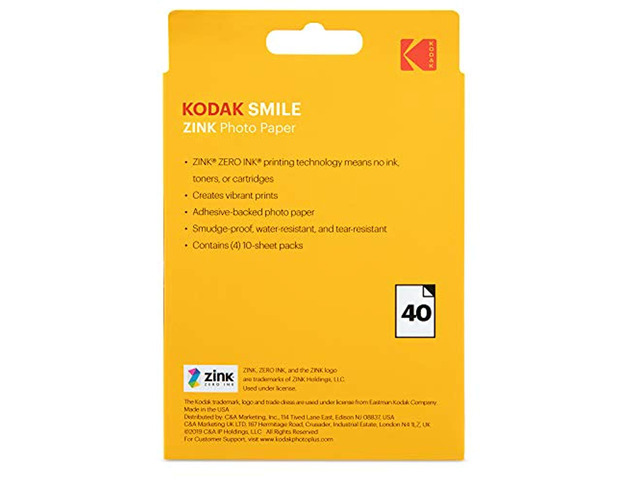 Kodak 3.5x4.25 inch Premium Zink Print Photo Paper (40 Sheets) Compatible with Kodak Smile Classic Instant Camera