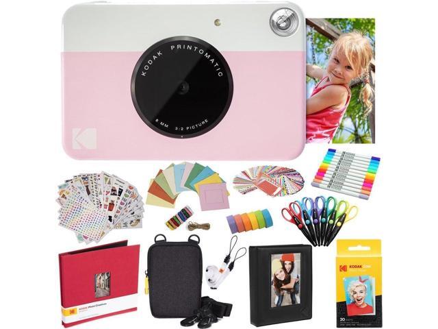 Kodak Printomatic Instant Camera (Pink) All-In-Bundle + Zink Paper (20 Sheets) + Deluxe Case + Photo Album + 7 Unique Sticker Sets + Markers +...