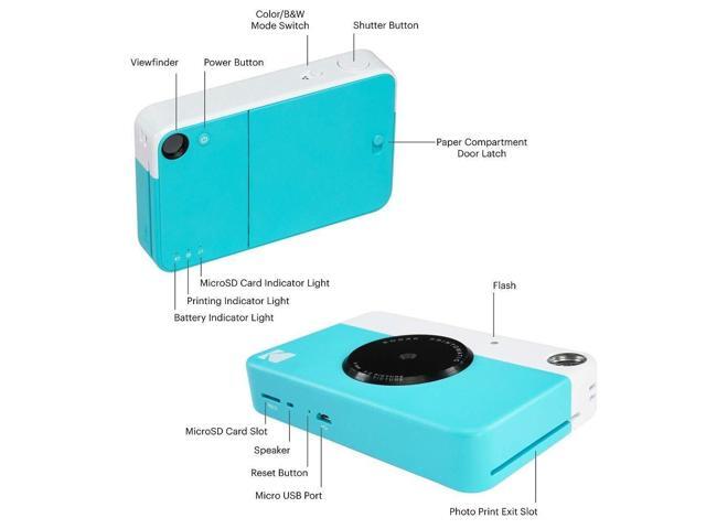 Kodak Printomatic Instant Camera (Blue) Basic Bundle + Zink Paper (20 Sheets) + Deluxe Case