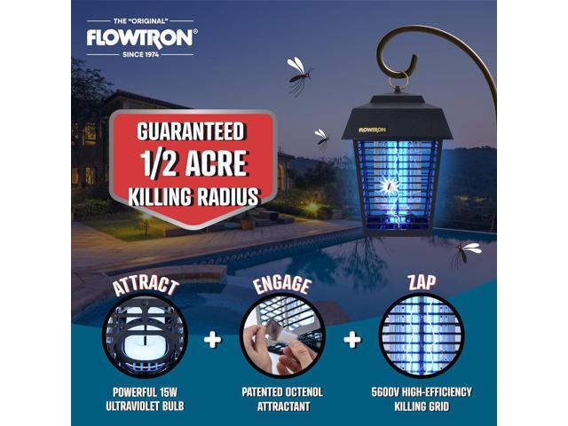 Flowtron Bug Zapper, 1/2 Acre of Outdoor Coverage with Powerful 15W Bulb & 5600V Instant Killing Grid, Electric Insect, Fly & Mosquito Zapper With...