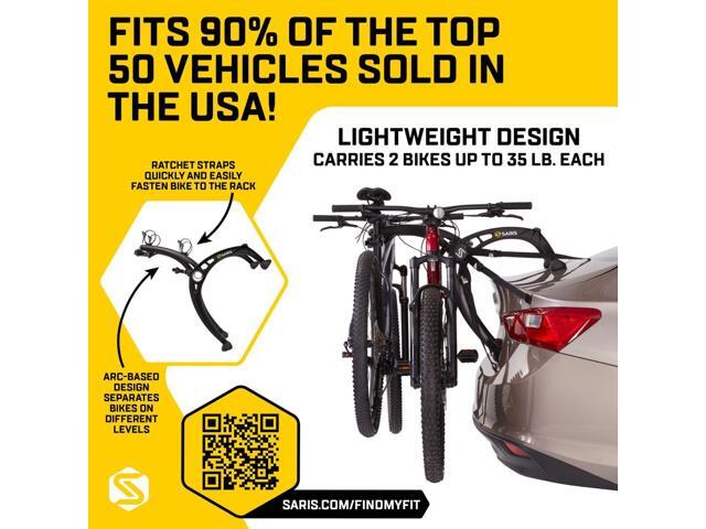 Saris Bones EX 2-Bike Trunk Rack Bicycle Carrier, Durable, Rust-Free, Anti-Sway Straps, Made in USA, Arc-Based Design, 100% Recyclable Materials
